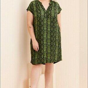 Anthropologie Plus Rachel V-neck Tunic Dress Size 1X Green Snake Print Relaxed
